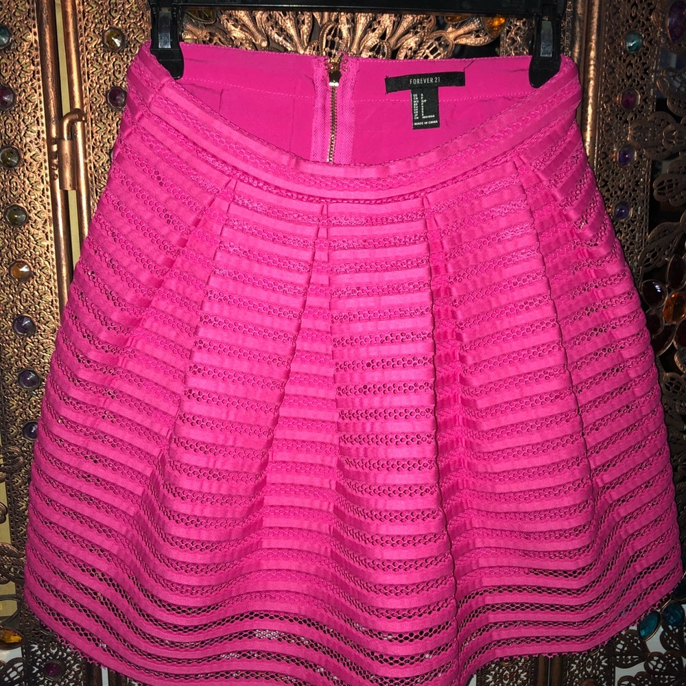 Hot Pink Pleated Mesh Skirt from Forever 21